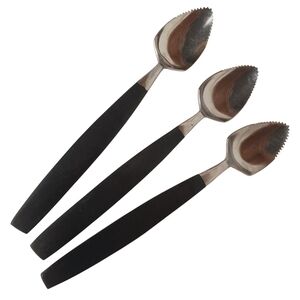 Set of Three MCM Black and Silver Grapefruit Spoons. Made In Japan.